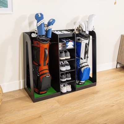 GoSports Premium Wooden Freestanding Golf Bag Organizer and